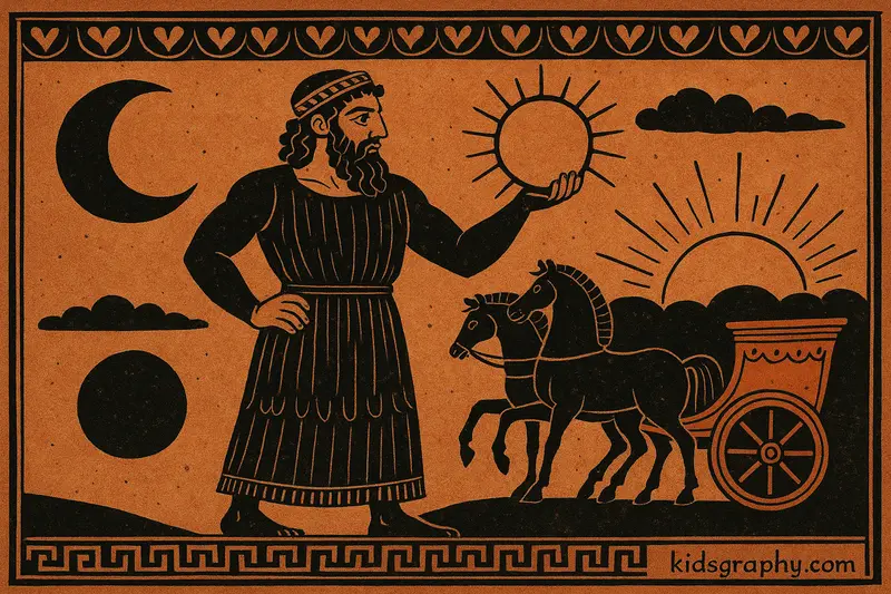 Greek pottery featuring Hyperion and his children.