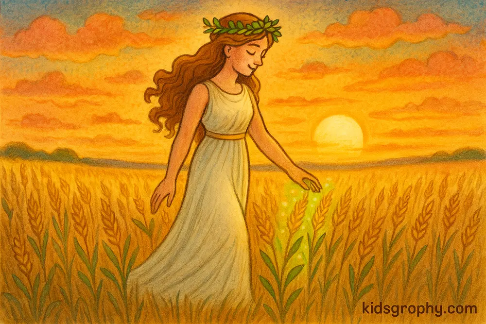 Demeter brings life to the harvest in Greek mythology.