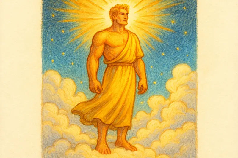 Hyperion standing above the clouds in Greek mythology.