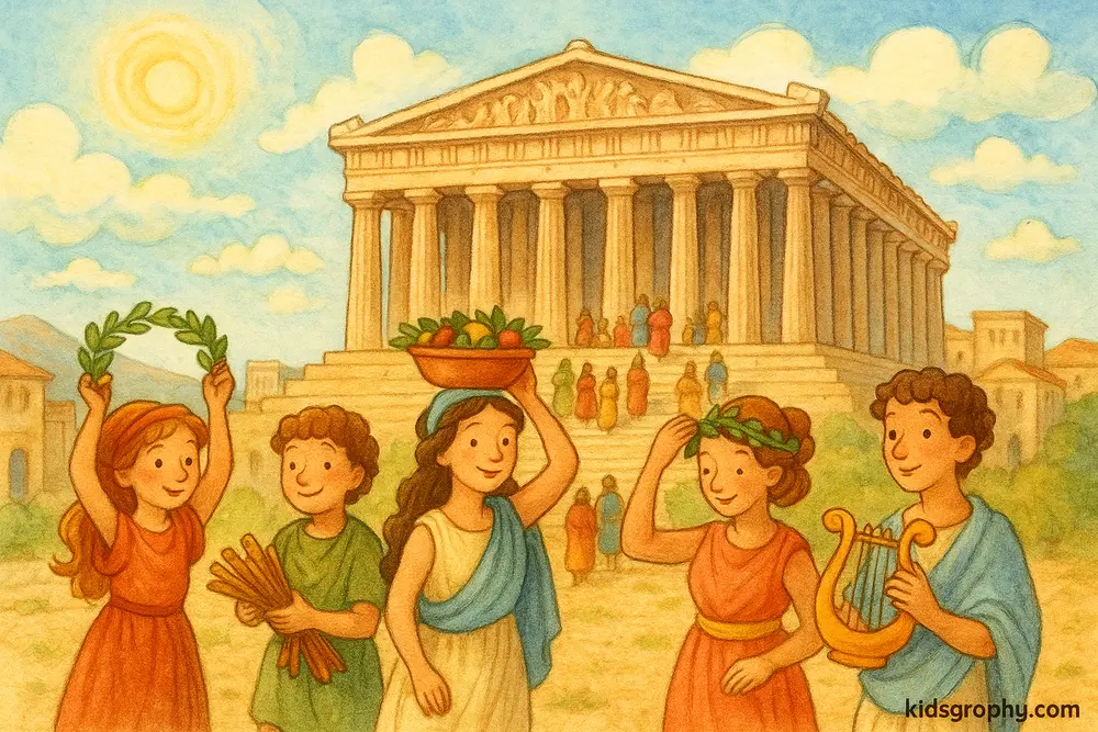 Athena giving Perseus a shield to defeat Medusa.